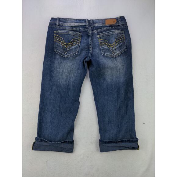 Womens Vigoss Jeans Capris Pants Size 9 Blue Denim Distressed - Picture 2 of 14